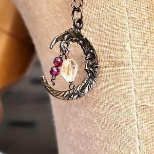 Garnet & Citrine Moon charm necklace